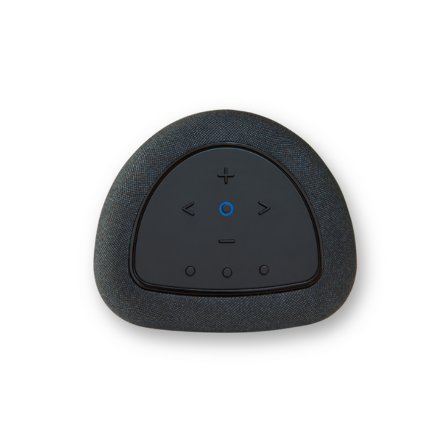 Black triangular control panel with buttons on a white background