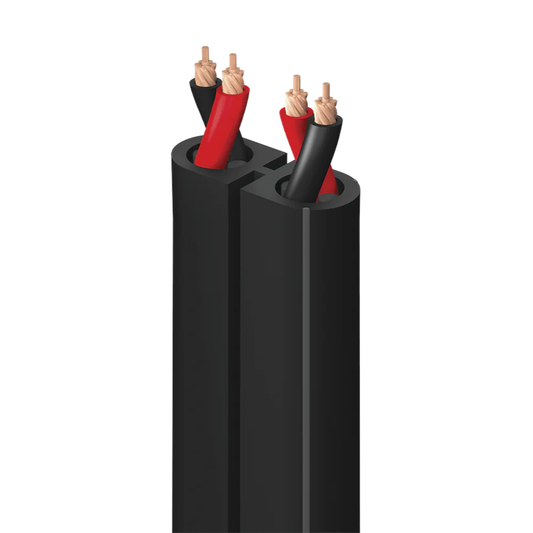 Black cable with red and black wires on a white background