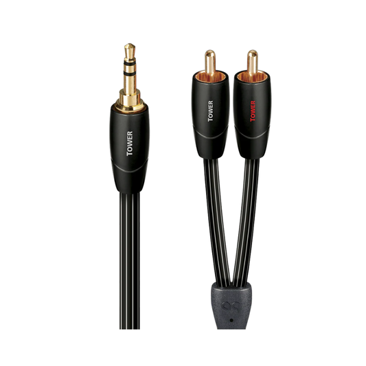 Set of audio cables with different connectors on a white background